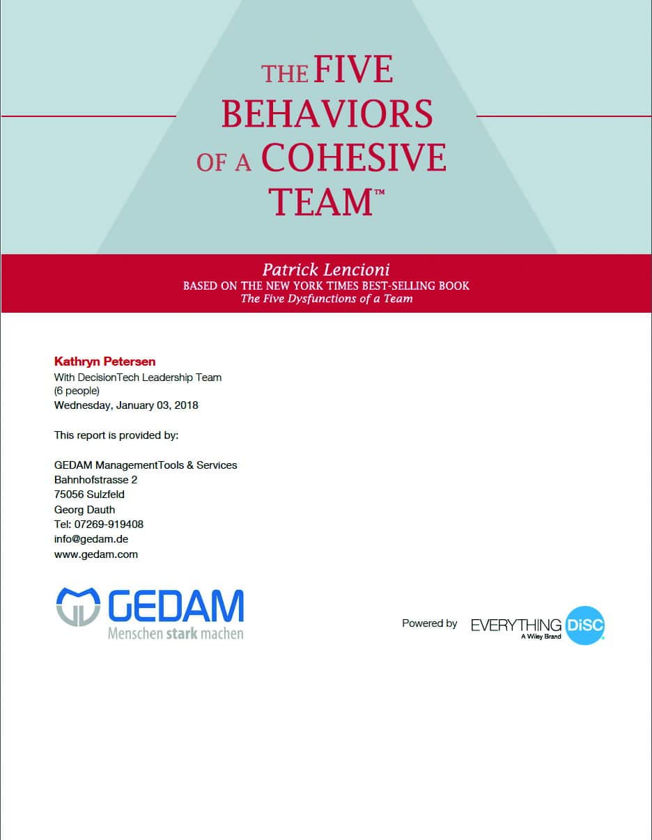 The Five Behaviours of a Cohesive Team Einzelbericht 4